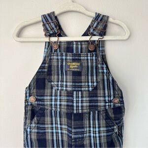 VTG OshKosh B'gosh Baby 3M Navy Blue Green Plaid Overalls Vestbak Cotton RETRO